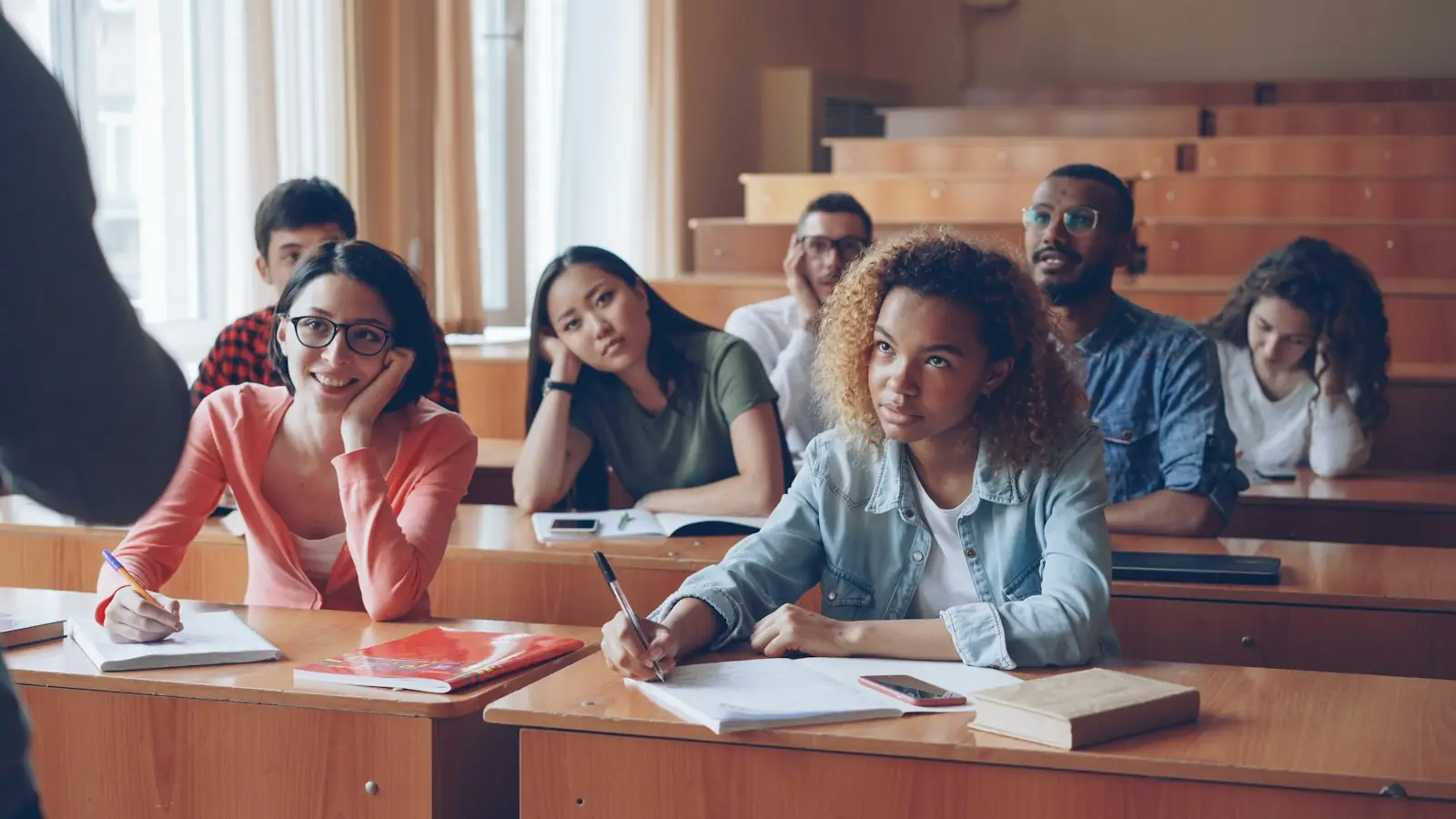 Students listening in a lecture hall